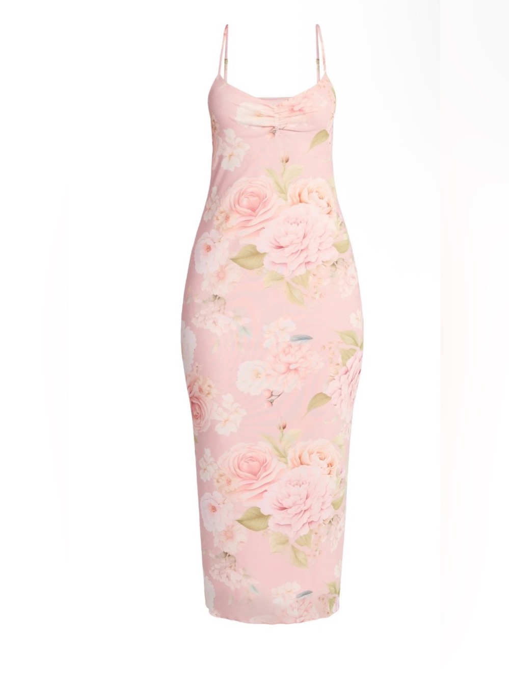 Pink Floral Midi Bodycon Dress